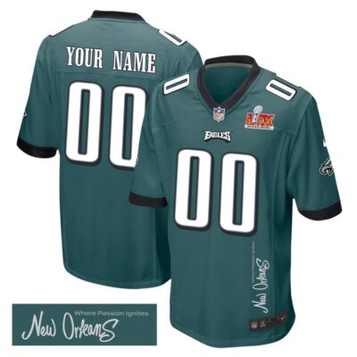 Philadelphia Eagles Super Bowl LIX 'New Orleans - Where Passion Ignites' Game Men Custom Jersey - Midnight Green
