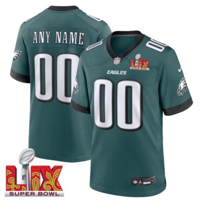 Philadelphia Eagles Super Bowl LIX Patch Game Men Custom Jersey - Midnight Green