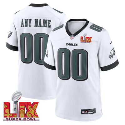 Philadelphia Eagles Super Bowl LIX Patch Game Men Custom Jersey - White