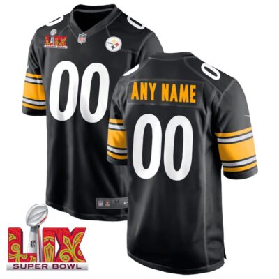 Pittsburgh Steelers Super Bowl LIX Patch Game Men Custom Jersey - Black