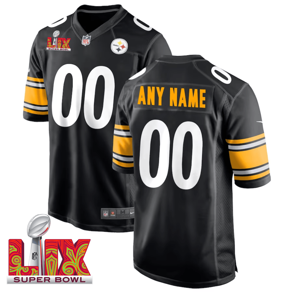 Pittsburgh Steelers Super Bowl LIX Patch Game Men Custom Jersey - Black