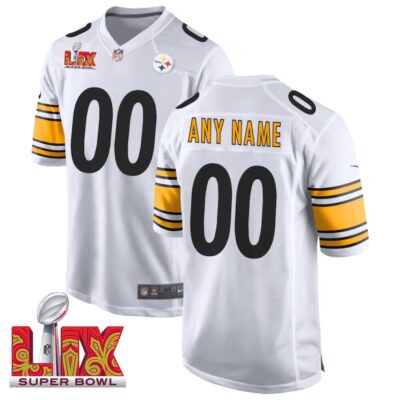 Pittsburgh Steelers Super Bowl LIX Patch Game Men Custom Jersey - White