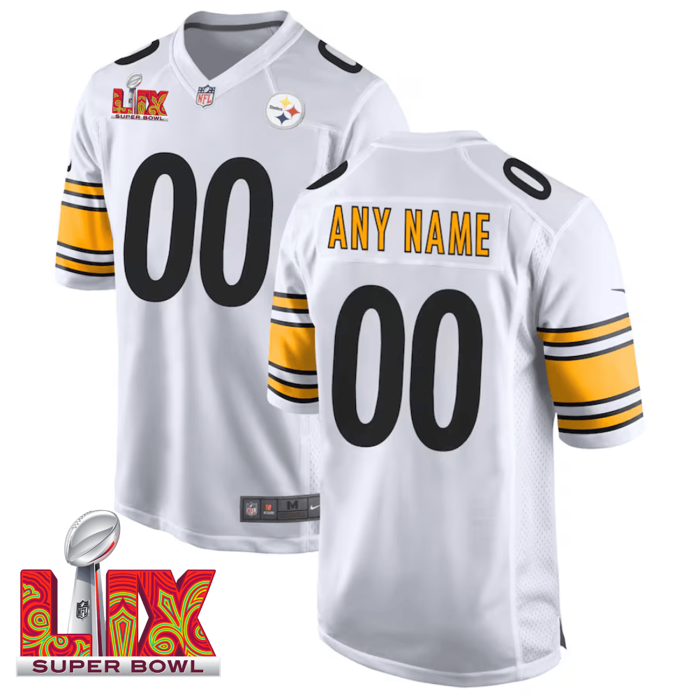 Pittsburgh Steelers Super Bowl LIX Patch Game Men Custom Jersey - White
