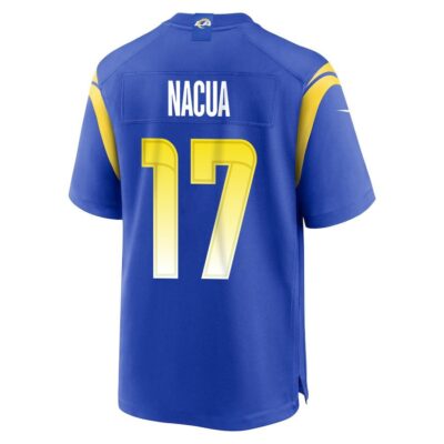 Alternative view of Puka Nacua 17 Los Angeles Rams Super Bowl LIX New Orleans Patch Game Men Jersey - Royal