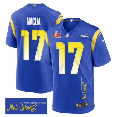 Puka Nacua 17 Los Angeles Rams Super Bowl LIX 'New Orleans - Where Legends Are Made' Game Men Jersey - Royal