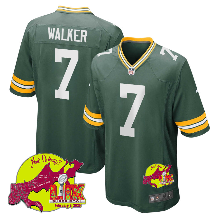 Quay Walker 7 Green Bay Packers Super Bowl LIX New Orleans Patch Game Men Jersey - Green