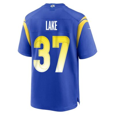 Alternative view of Quentin Lake 37 Los Angeles Rams Super Bowl LIX New Orleans Patch Game Men Jersey - Royal
