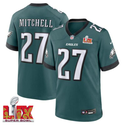 Quinyon Mitchell #27 Philadelphia Eagles Super Bowl LIX Jersey - Men's - Midnight Green