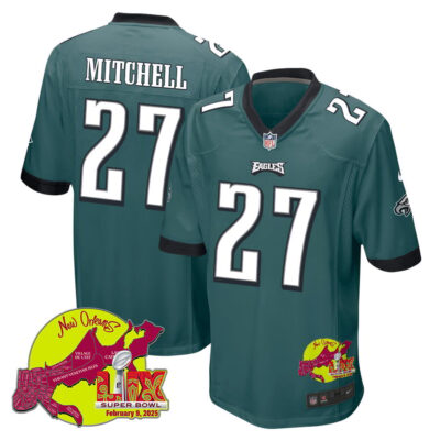 Quinyon Mitchell 27 Philadelphia Eagles Super Bowl LIX New Orleans Patch Game Men Jersey - Midnight Green