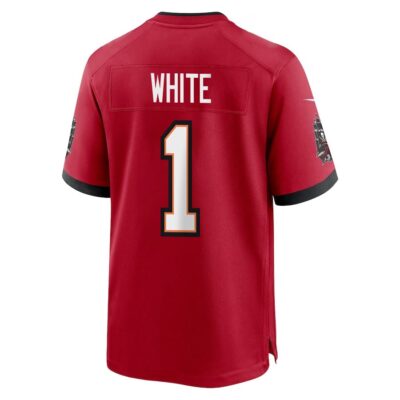 Alternative view of Rachaad White 1 Tampa Bay Buccaneers Super Bowl LIX New Orleans Patch Game Men Jersey - Red