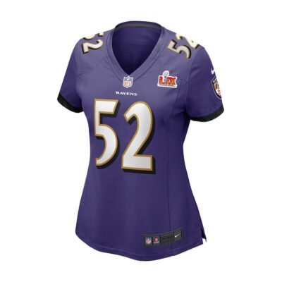 Alternative view of Ray Lewis #52 Baltimore Ravens Super Bowl LIX Women's Jersey - Purple
