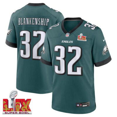 Reed Blankenship #32 Philadelphia Eagles Super Bowl LIX Jersey - Men's - Midnight Green