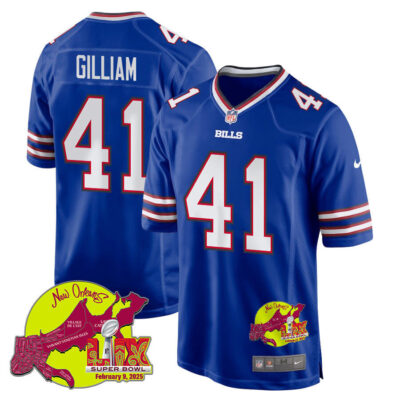 Reggie Gilliam 41 Buffalo Bills Super Bowl LIX New Orleans Patch Game Men Jersey - Royal