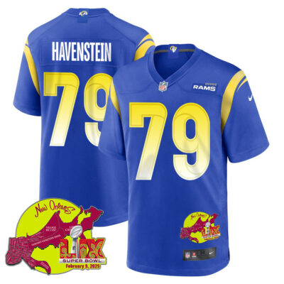Rob Havenstein 79 Los Angeles Rams Super Bowl LIX New Orleans Patch Game Men Jersey - Royal