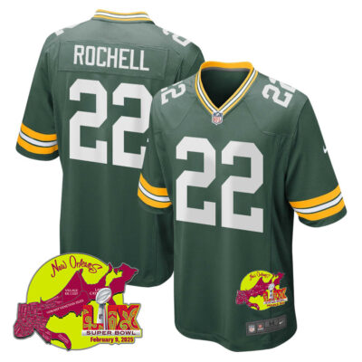 Robert Rochell 22 Green Bay Packers Super Bowl LIX New Orleans Patch Game Men Jersey - Green