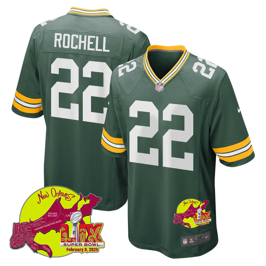 Robert Rochell 22 Green Bay Packers Super Bowl LIX New Orleans Patch Game Men Jersey - Green