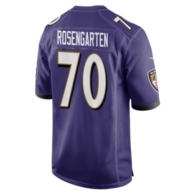 Alternative view of Roger Rosengarten 70 Baltimore Ravens Super Bowl LIX New Orleans Patch Game Men Jersey - Purple