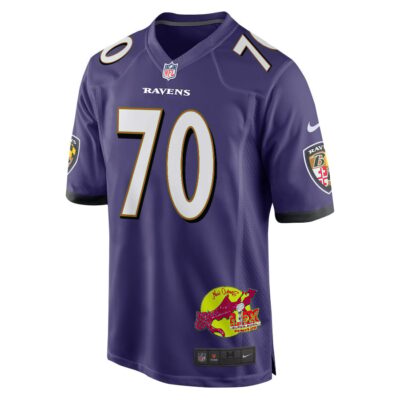 Roger Rosengarten 70 Baltimore Ravens Super Bowl LIX New Orleans Patch Game Men Jersey - Purple - Image 3