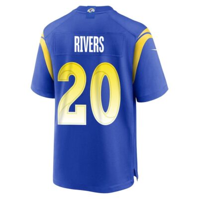 Alternative view of Ronnie Rivers 20 Los Angeles Rams Super Bowl LIX New Orleans Patch Game Men Jersey - Royal