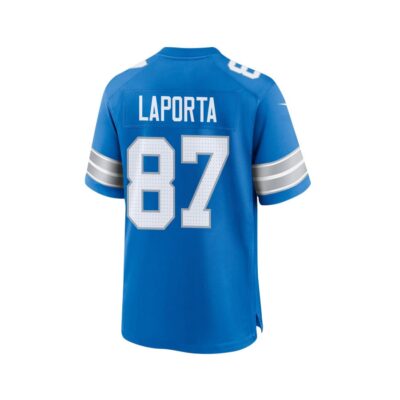 Alternative view of Sam LaPorta 87 Detroit Lions Super Bowl LIX New Orleans Patch Game Men Jersey - Blue