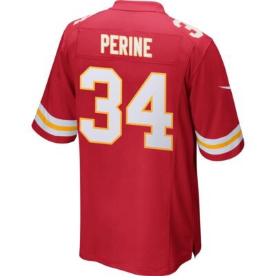 Alternative view of Samaje Perine 34 Kansas City Chiefs Super Bowl LIX New Orleans Patch Game Men Jersey - Red