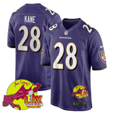 Sanoussi Kane 28 Baltimore Ravens Super Bowl LIX New Orleans Patch Game Men Jersey - Purple