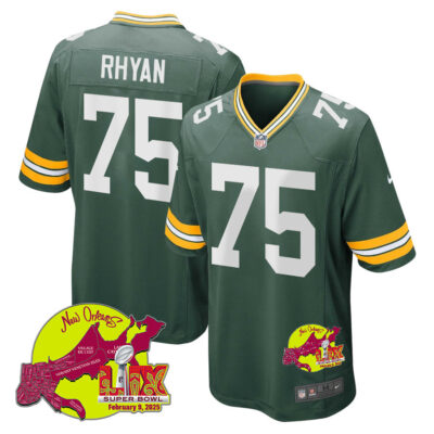 Sean Rhyan 75 Green Bay Packers Super Bowl LIX New Orleans Patch Game Men Jersey - Green