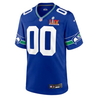 Alternative view of Seattle Seahawks Super Bowl LIX Patch Throwback Game Men Custom Jersey - Royal