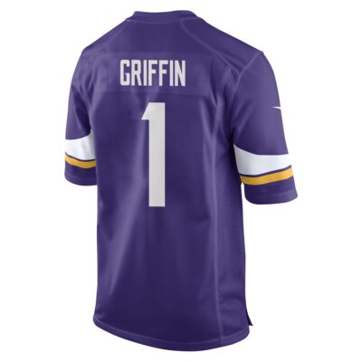 Alternative view of Shaq Griffin 1 Minnesota Vikings Super Bowl LIX New Orleans Patch Game Men Jersey - Purple