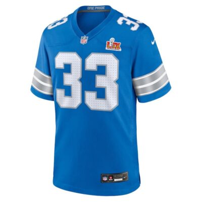 Alternative view of Sione Vaki #33 Detroit Lions Super Bowl LIX Jersey - Men's - Blue