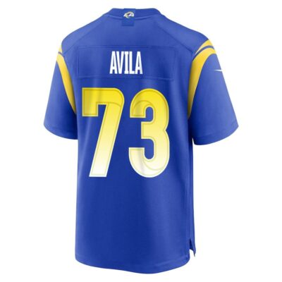 Alternative view of Steve Avila 73 Los Angeles Rams Super Bowl LIX New Orleans Patch Game Men Jersey - Royal