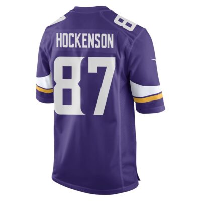 Alternative view of T.J. Hockenson 87 Minnesota Vikings Super Bowl LIX New Orleans Patch Game Men Jersey - Purple