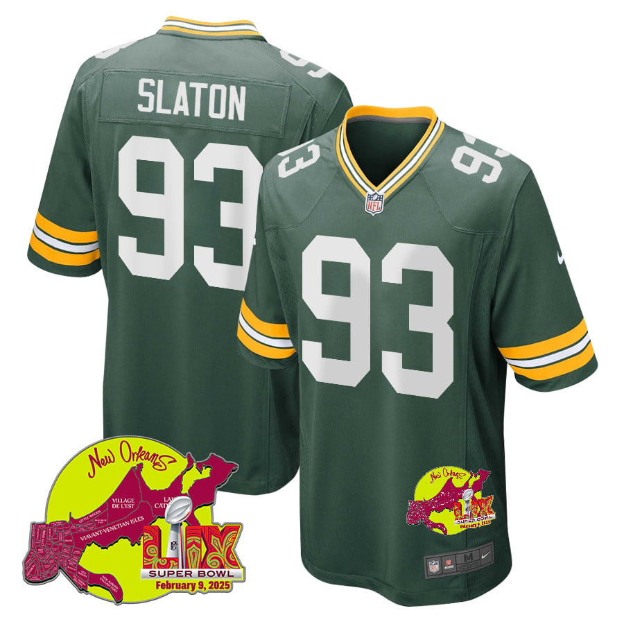T.J. Slaton 93 Green Bay Packers Super Bowl LIX New Orleans Patch Game Men Jersey - Green