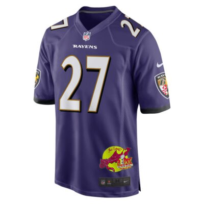 T.J. Tampa 27 Baltimore Ravens Super Bowl LIX New Orleans Patch Game Men Jersey - Purple - Image 3