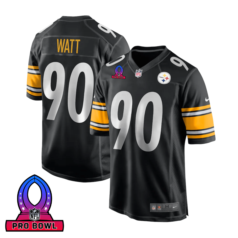 T.J. Watt 90 Pittsburgh Steelers 2025 Pro Bowl Patch Game Men Jersey - Black