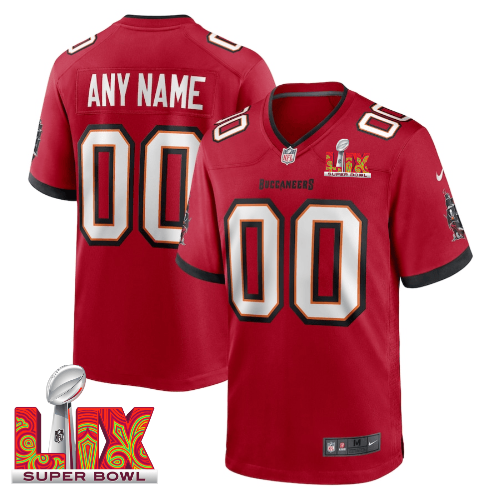 Tampa Bay Buccaneers Super Bowl LIX Patch Game Men Custom Jersey - Red