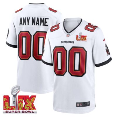 Tampa Bay Buccaneers Super Bowl LIX Patch Game Men Custom Jersey - White