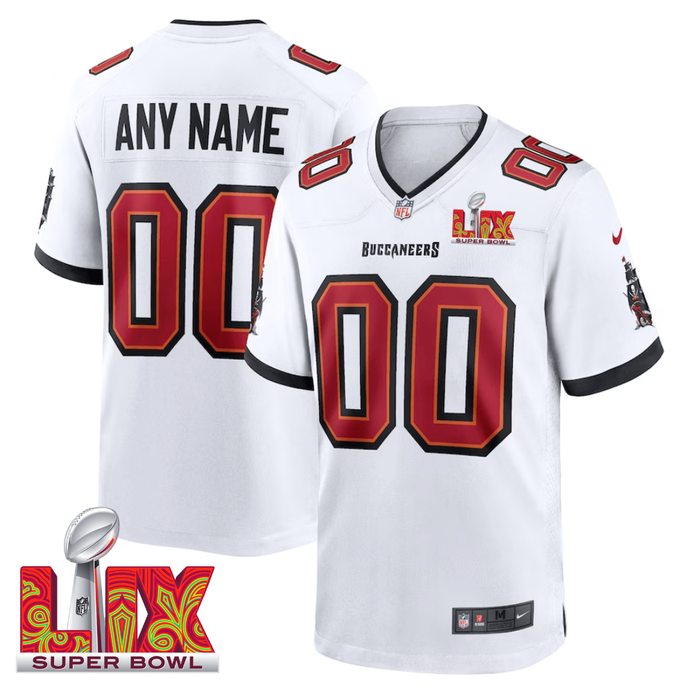 Tampa Bay Buccaneers Super Bowl LIX Patch Game Men Custom Jersey - White