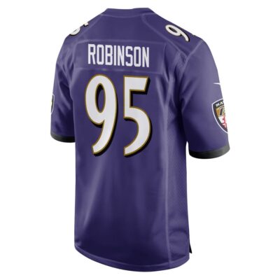 Alternative view of Tavius Robinson 95 Baltimore Ravens Super Bowl LIX New Orleans Patch Game Men Jersey - Purple