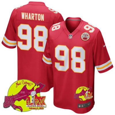 Tershawn Wharton 98 Kansas City Chiefs Super Bowl LIX New Orleans Patch Game Men Jersey - Red