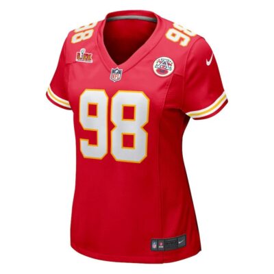 Alternative view of Tershawn Wharton #98 Kansas City Chiefs Super Bowl LIX Women's Jersey - Red