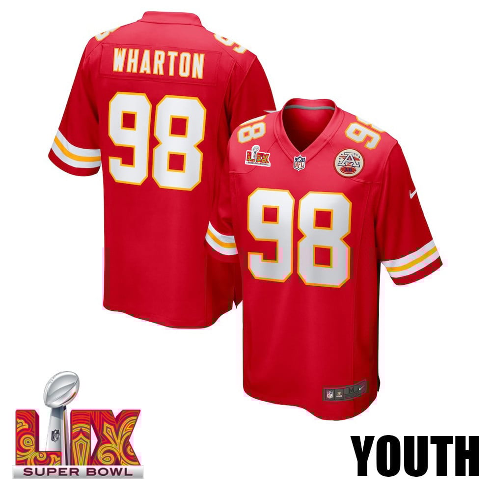 Tershawn Wharton #98 Kansas City Chiefs Super Bowl LIX Youth Jersey - Red