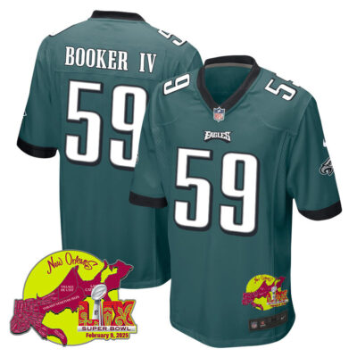 Thomas Booker IV 59 Philadelphia Eagles Super Bowl LIX New Orleans Patch Game Men Jersey - Midnight Green