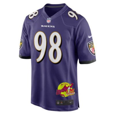 Travis Jones 98 Baltimore Ravens Super Bowl LIX New Orleans Patch Game Men Jersey - Purple - Image 3