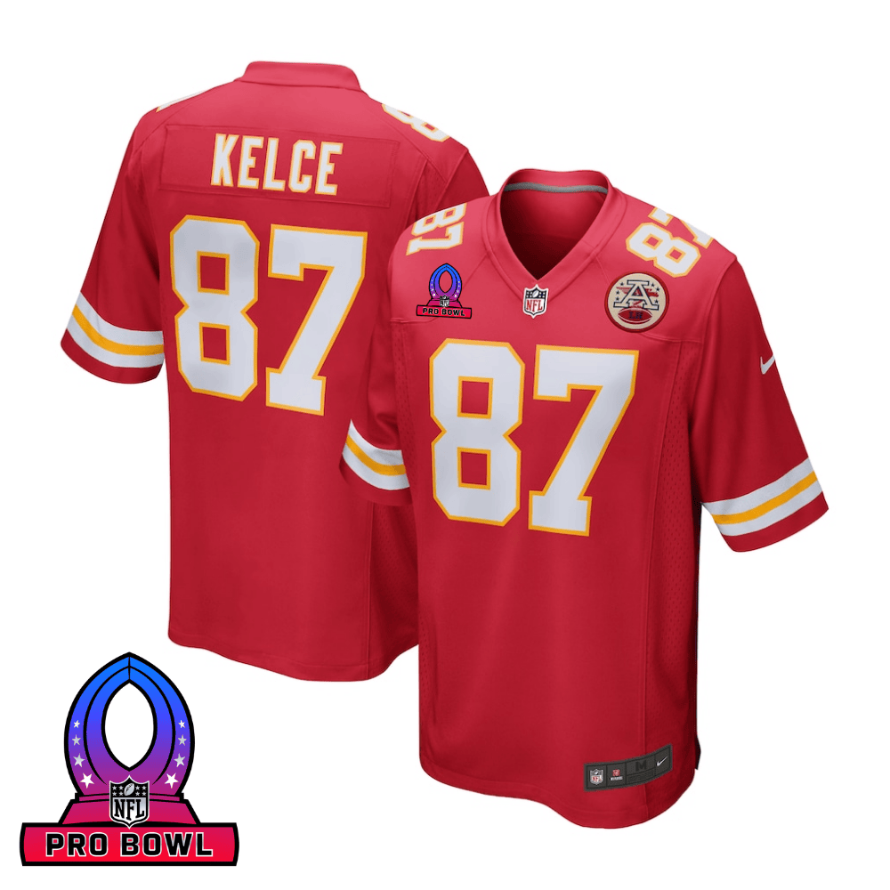 Travis Kelce 87 Kansas City Chiefs 2025 Pro Bowl Patch Game Men Jersey - Red
