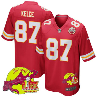 Travis Kelce 87 Kansas City Chiefs Super Bowl LIX New Orleans Patch Game Men Jersey - Red