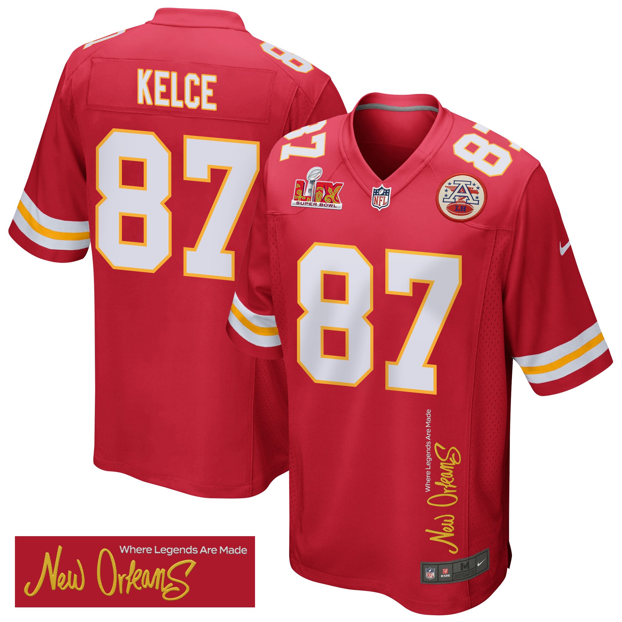 Travis Kelce 87 Kansas City Chiefs Super Bowl LIX 'New Orleans - Where Legends Are Made' Game Men Jersey - Red