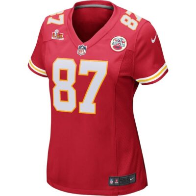Alternative view of Travis Kelce #87 Kansas City Chiefs Super Bowl LIX Women's Jersey - Red