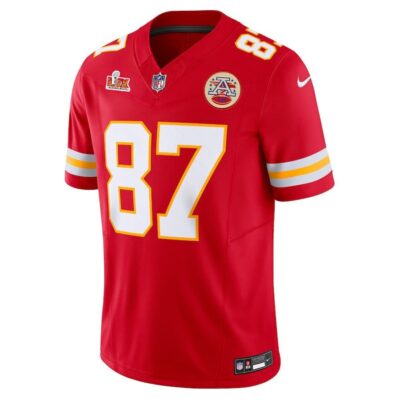 Alternative view of Travis Kelce #87 Kansas City Chiefs Super Bowl LIX Youth Jersey - Red