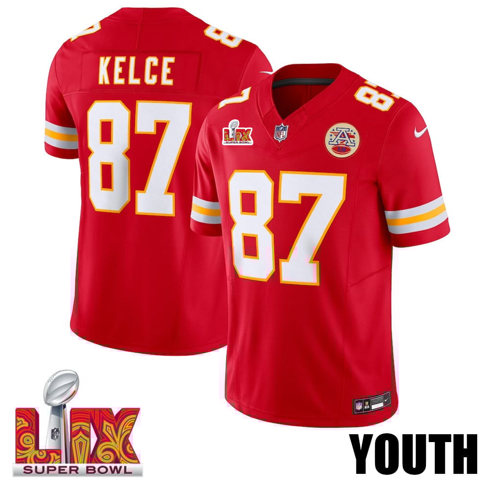 Travis Kelce #87 Kansas City Chiefs Super Bowl LIX Youth Jersey - Red
